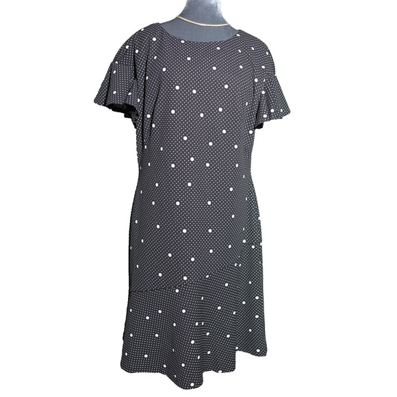 Lauren Ralph Lauren Dress 14 Bias-Cut Ruffled Sleeves & Hem Polka Dot Feminine - Picture 1 of 14